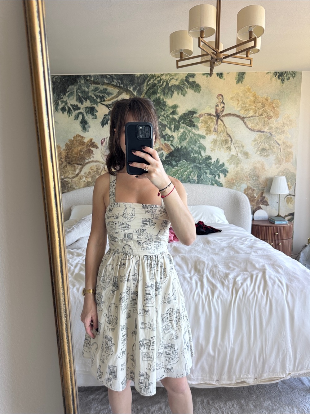 Abercrombie & Fitch Cream Dress with Black Sketch Print